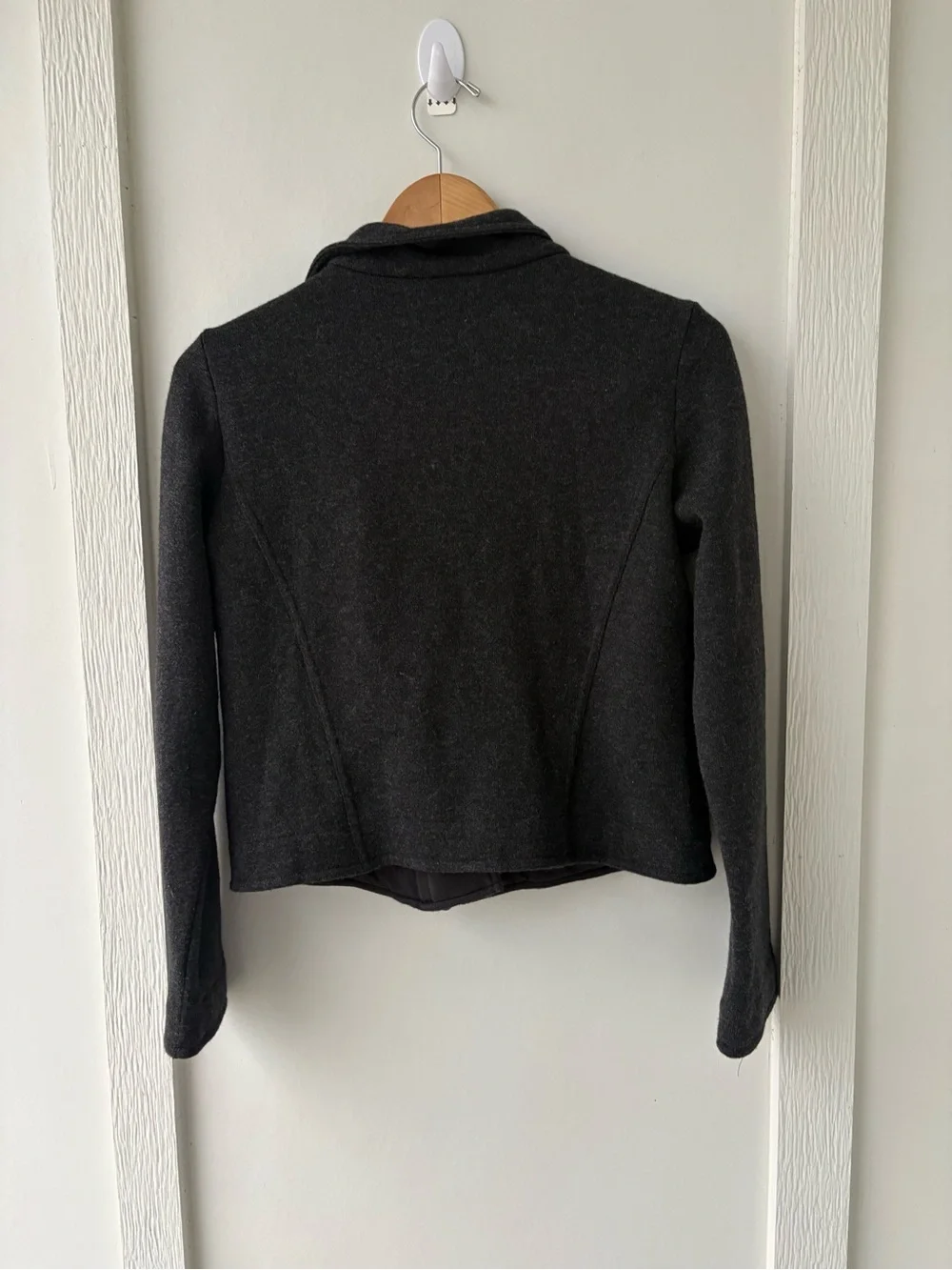 Eileen Fisher Wool Blend Moto Jacket Womens XS Black Asymmetrical Zip Cropped